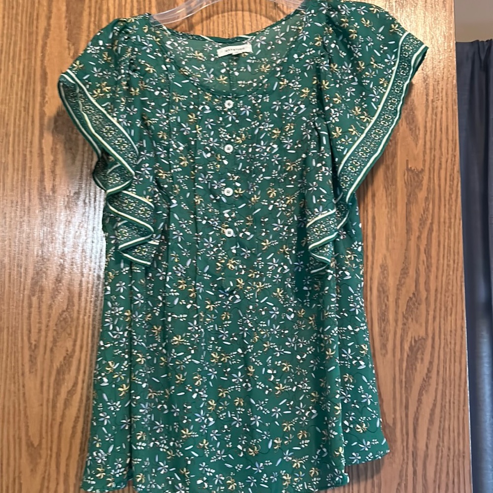 Max Studio dressy butterfly sleeve green and white blouse